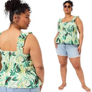 Torrid Peplum Washable Crinkle Gauze Smocked Tank Top Green Summer Plus Size 1X